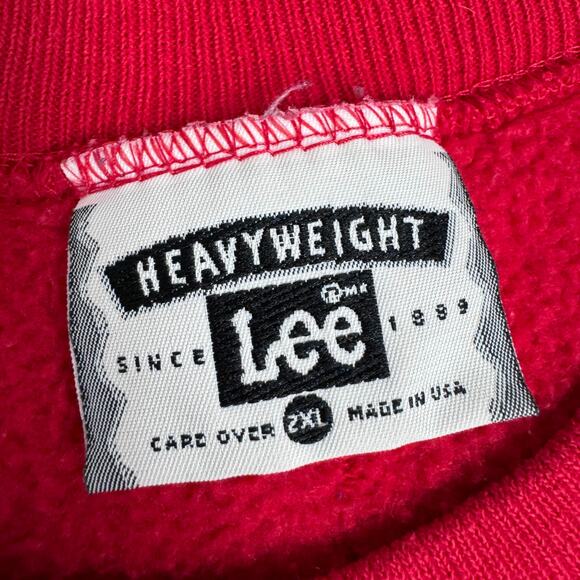 Vintage 90s Lee Red Blank Sweatshirt Crewneck Heavyweight USA Made 2XL - Picture 3 of 4